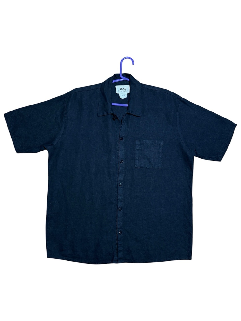 Flax Men’s 100% Linen Short Sleeve Button Down Shirt In Black Sz S